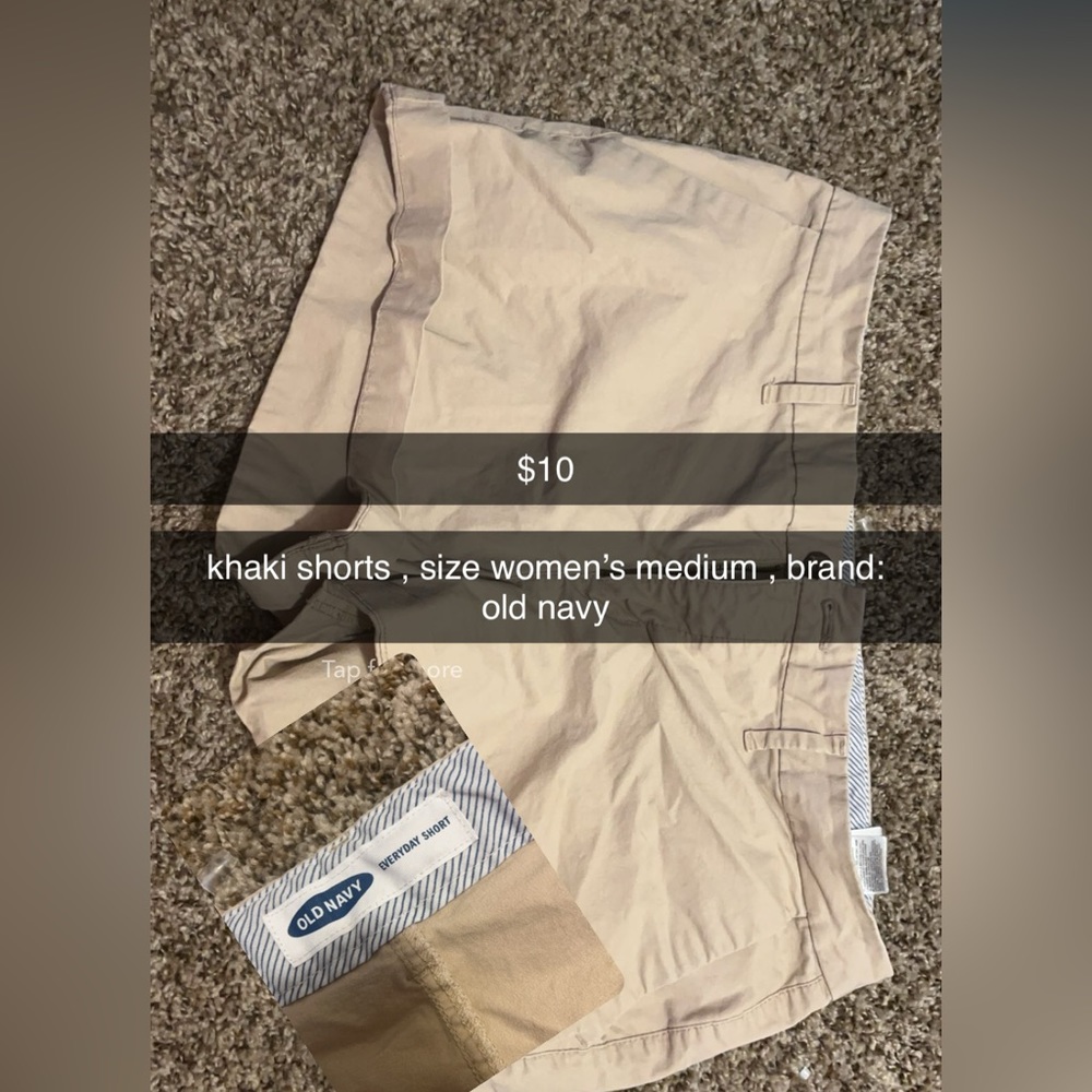 khaki shorts, size women’s medium, brand:old navy, worn once, $10